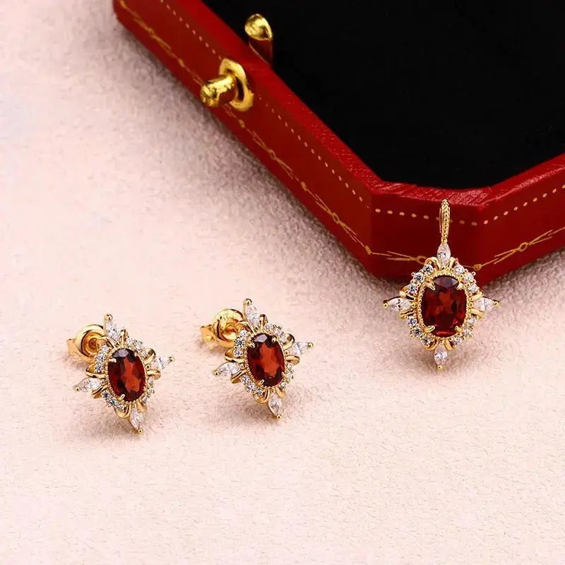 January Birthstone Garnet Earrings - Rhodolite Garnet Earrings view 4